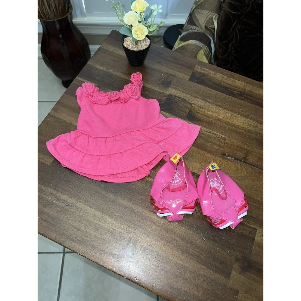 Build A Bear Plush Pink Top/Dress And Valentine's Shoes